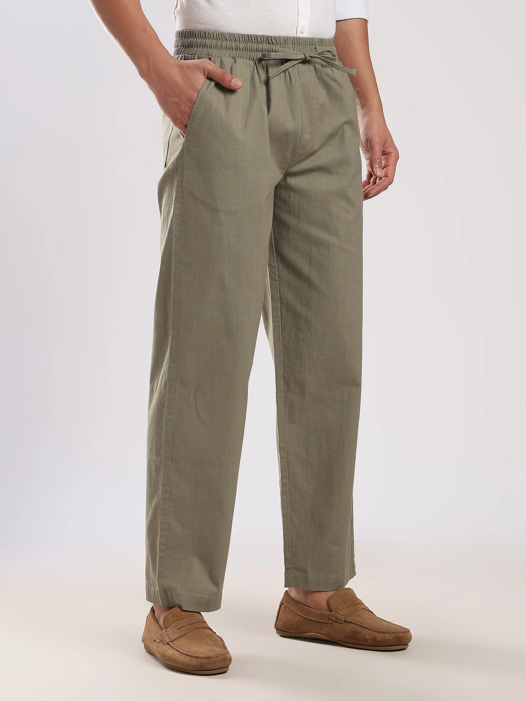 Olive Regular Fit Linen Trouser