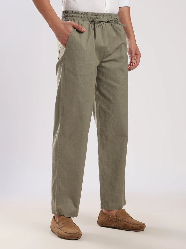Olive Regular Fit Linen Trouser