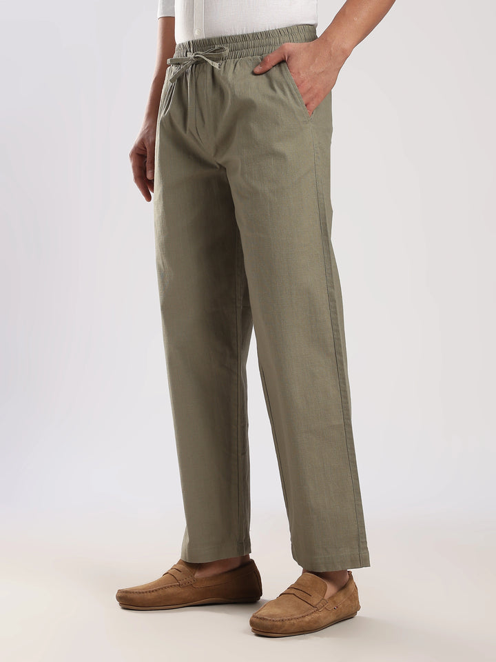 Olive Regular Fit Linen Trouser