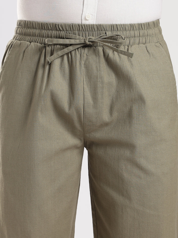Olive Regular Fit Linen Trouser
