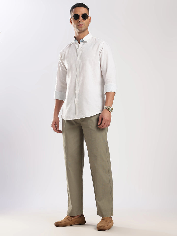Olive Regular Fit Linen Trouser
