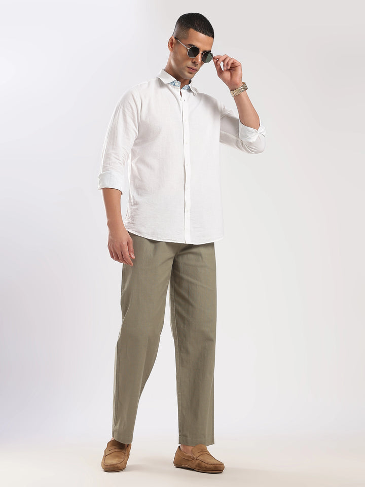 Olive Regular Fit Linen Trouser