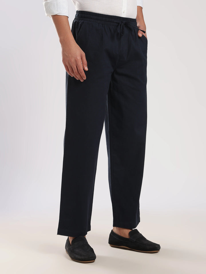 Navy Regular Fit Linen Trouser