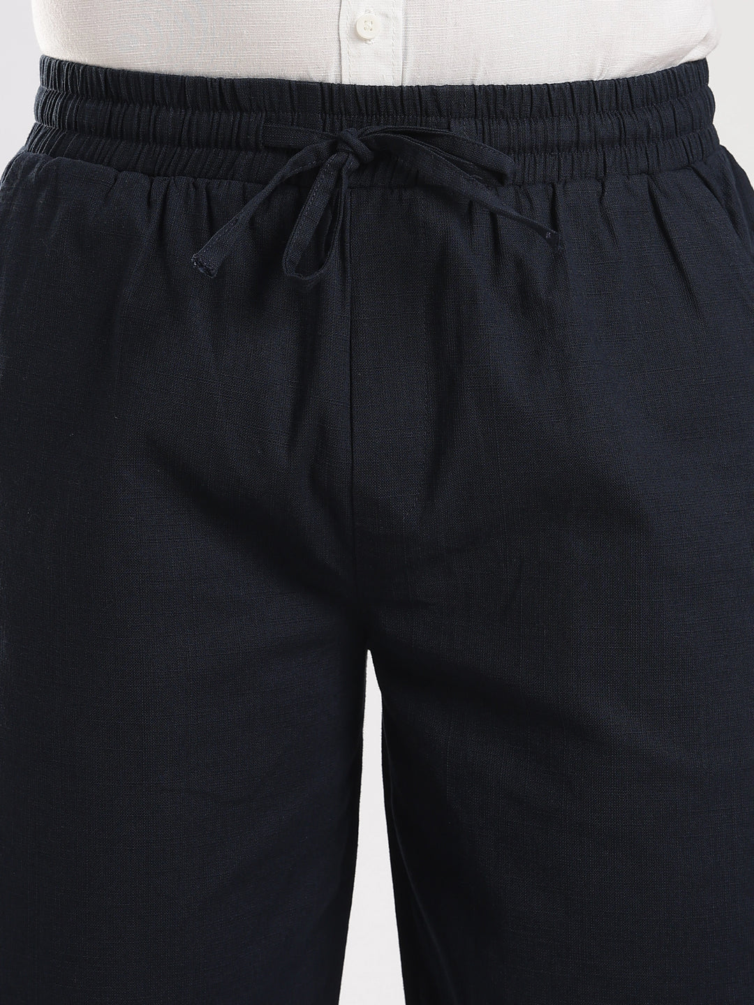 Navy Regular Fit Linen Trouser