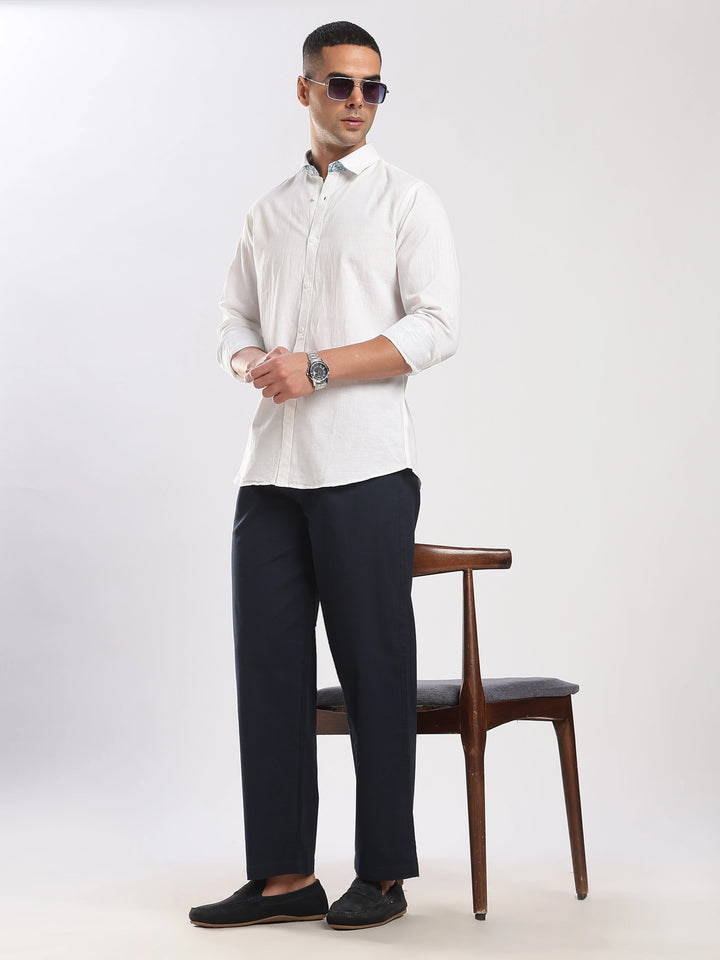 Navy Regular Fit Linen Trouser