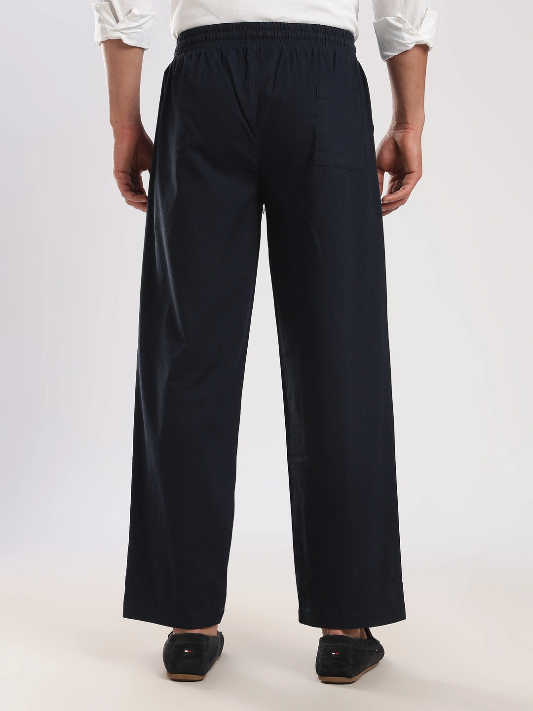 Navy Regular Fit Linen Trouser