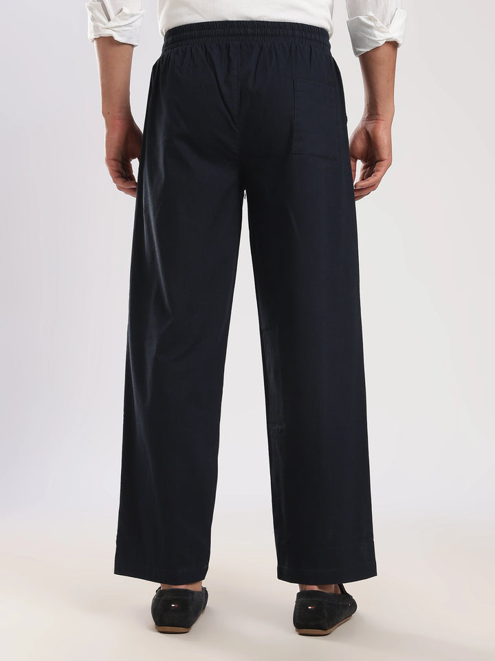 Navy Regular Fit Linen Trouser
