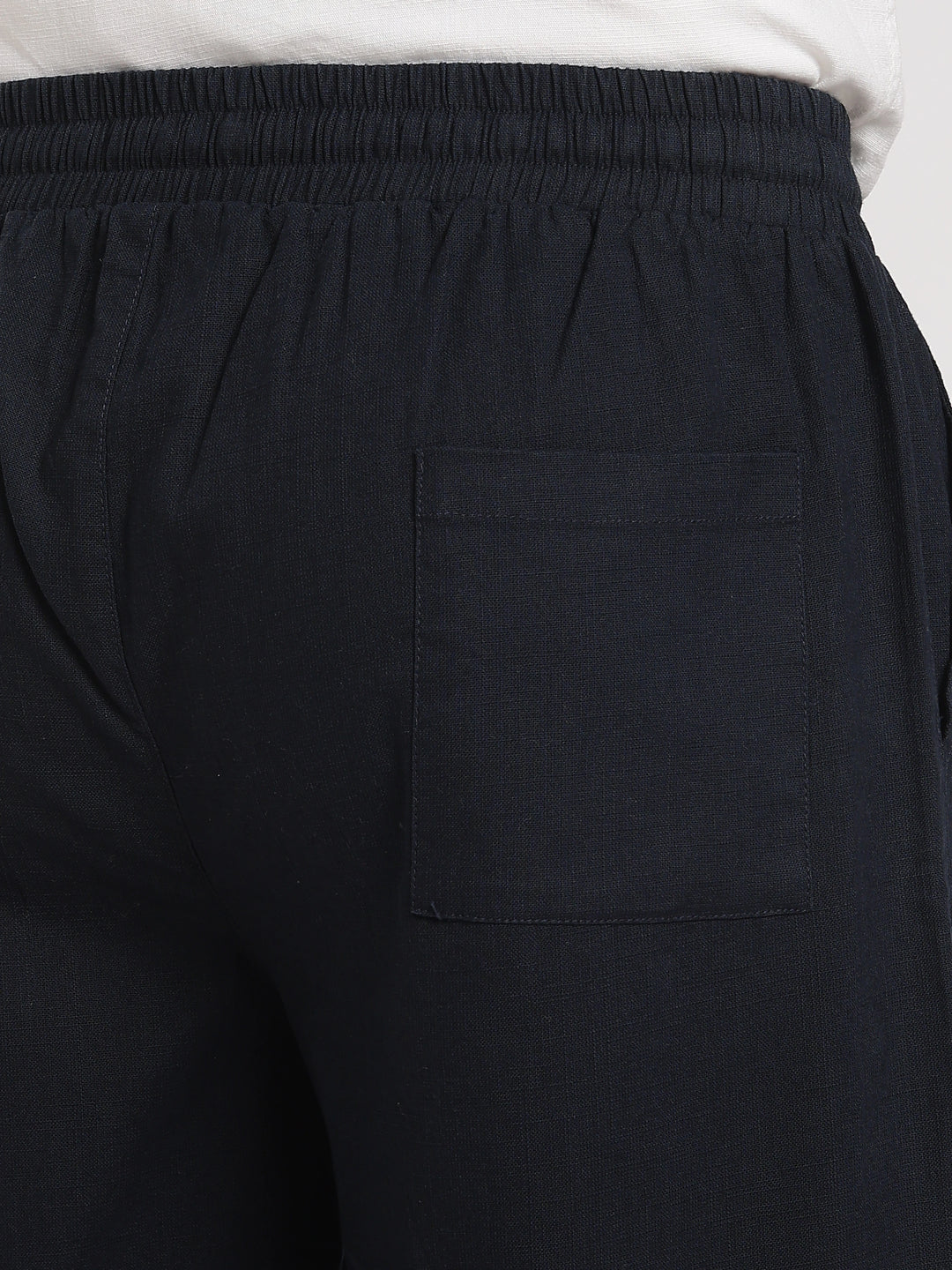Navy Regular Fit Linen Trouser