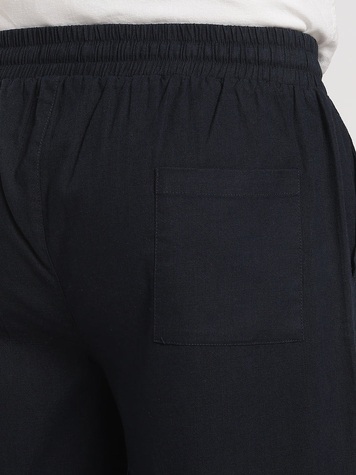Navy Regular Fit Linen Trouser
