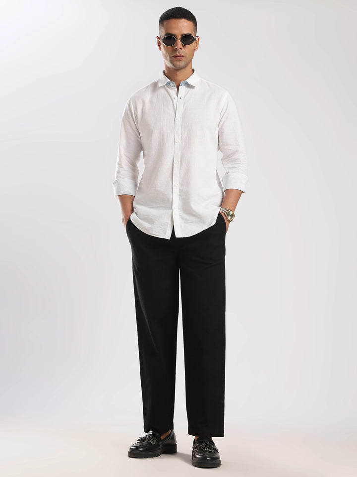 Black Regular Fit Linen Trouser