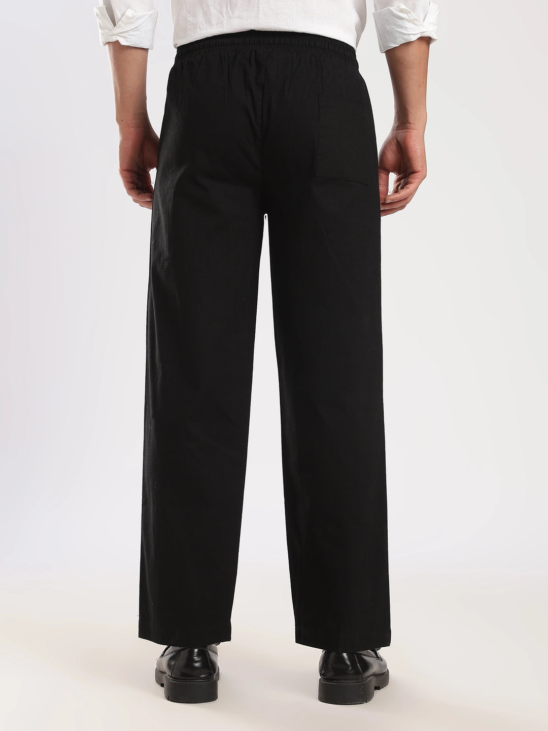 Black Regular Fit Linen Trouser