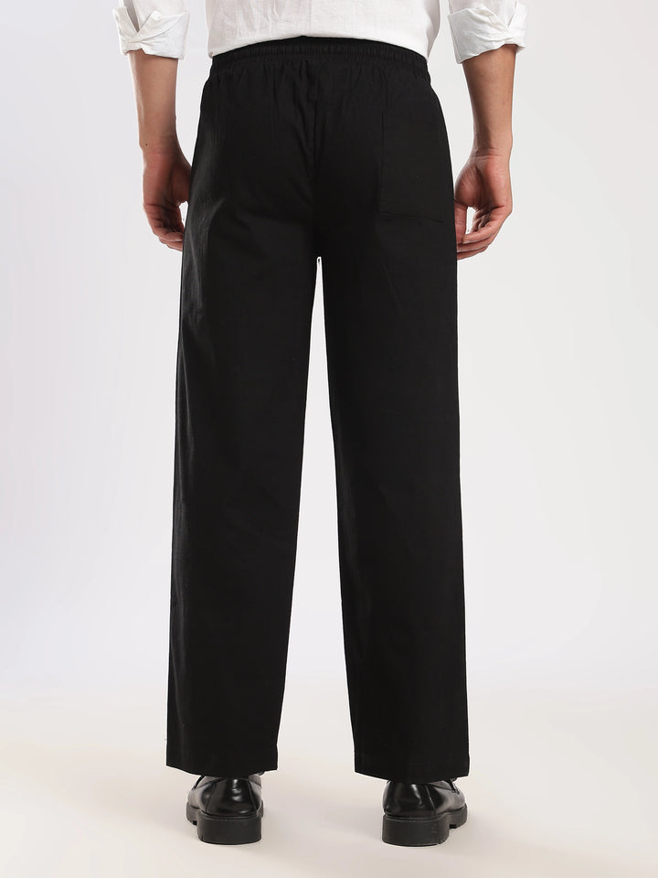 Black Regular Fit Linen Trouser