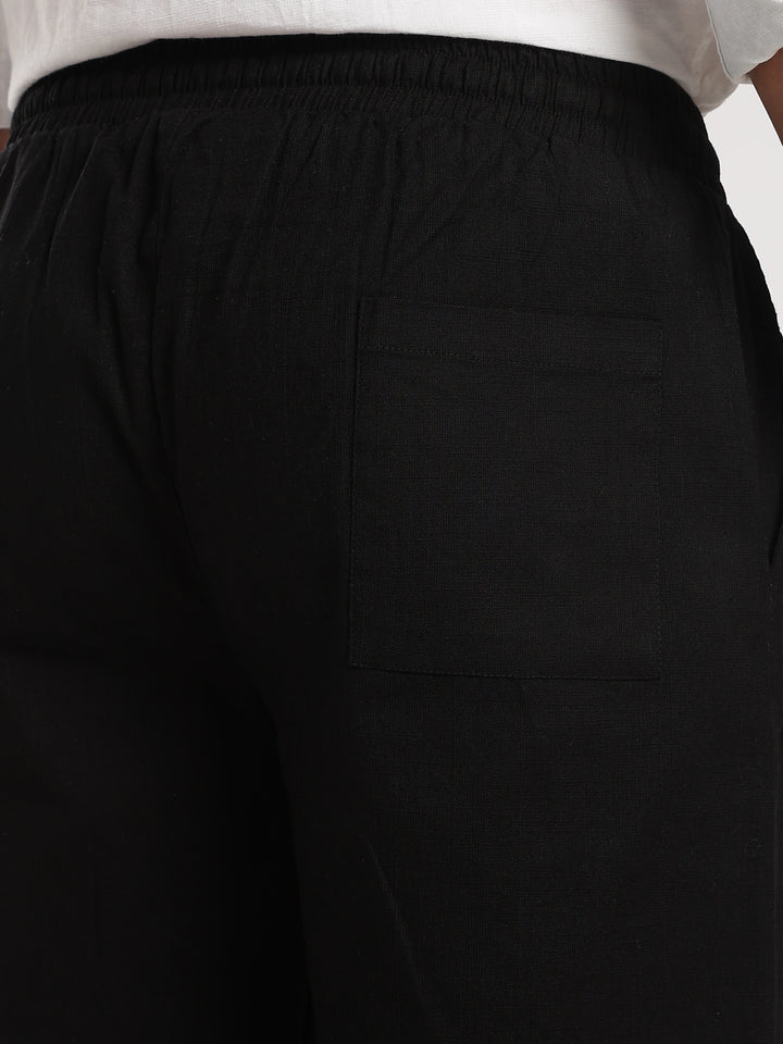 Black Regular Fit Linen Trouser