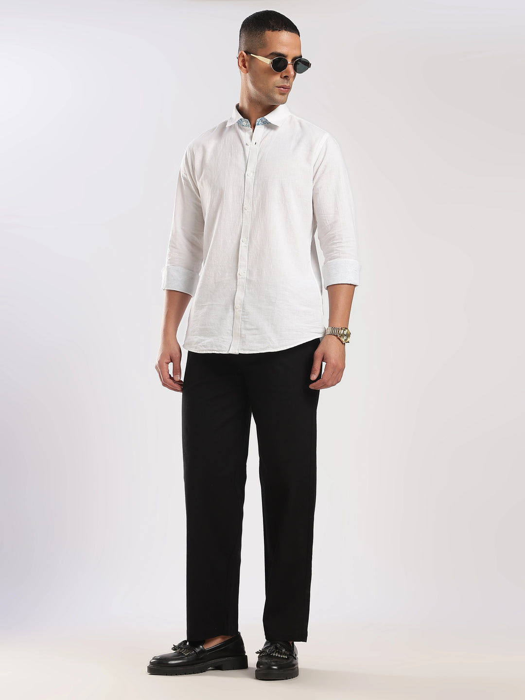 Black Regular Fit Linen Trouser