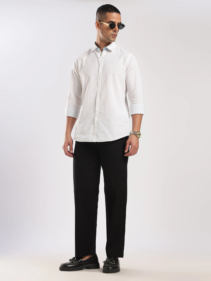 Black Regular Fit Linen Trouser