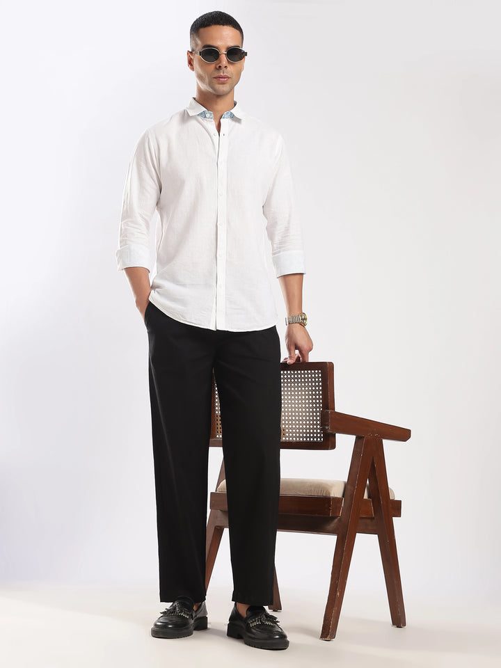 Black Regular Fit Linen Trouser