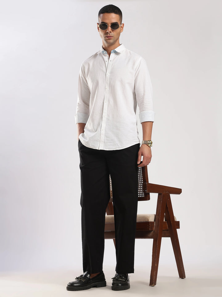 Black Regular Fit Linen Trouser