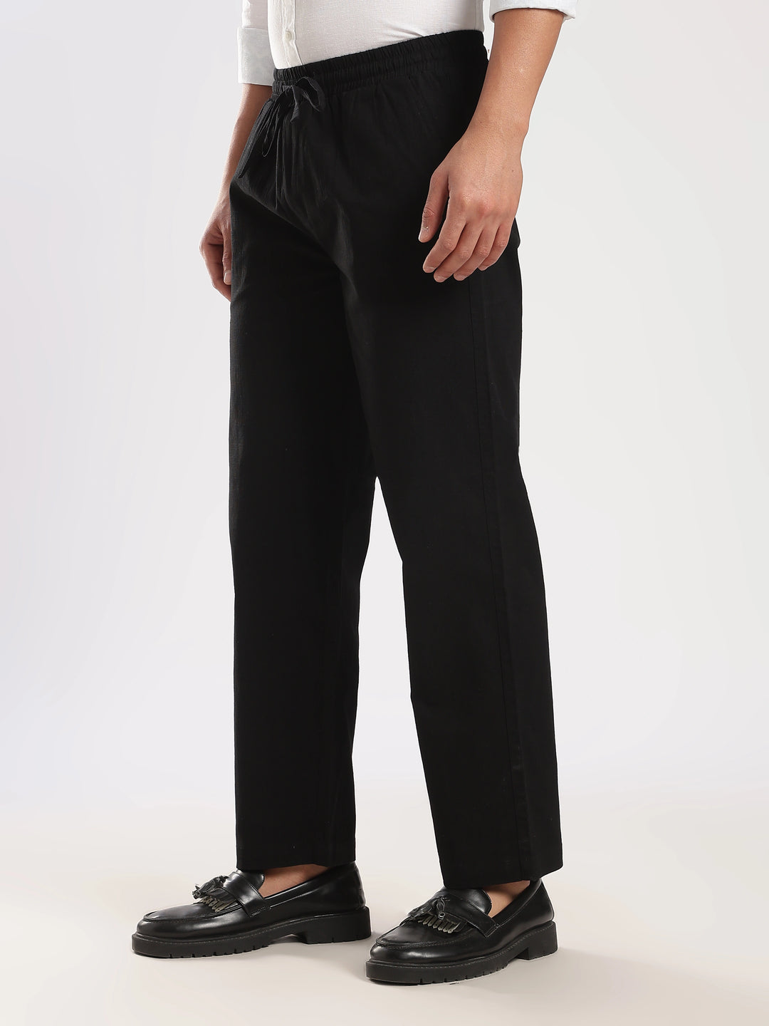 Black Regular Fit Linen Trouser