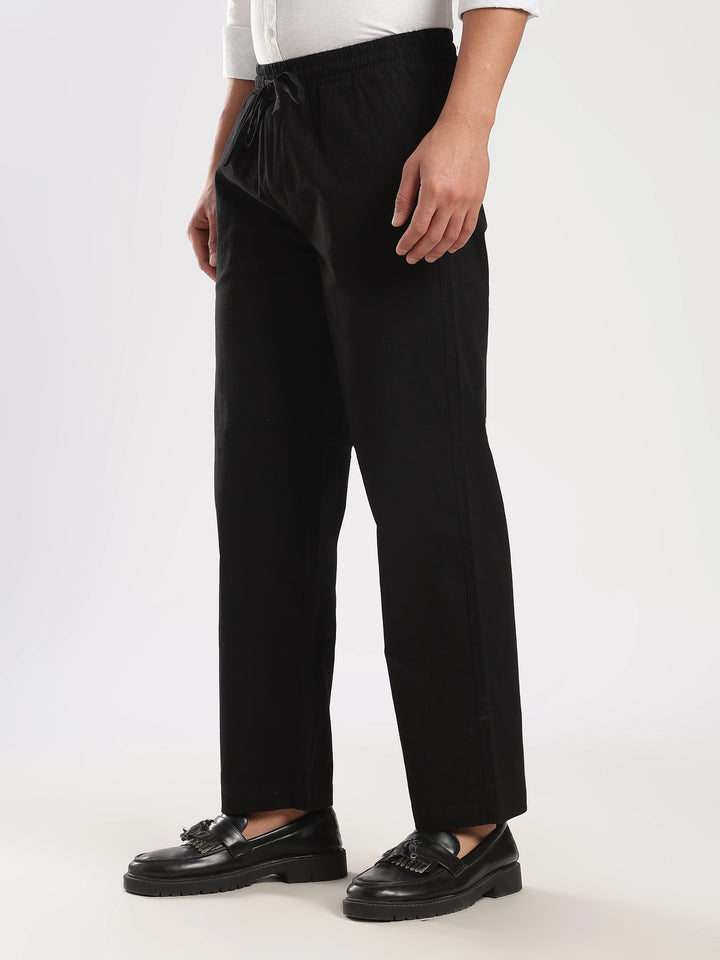 Black Regular Fit Linen Trouser