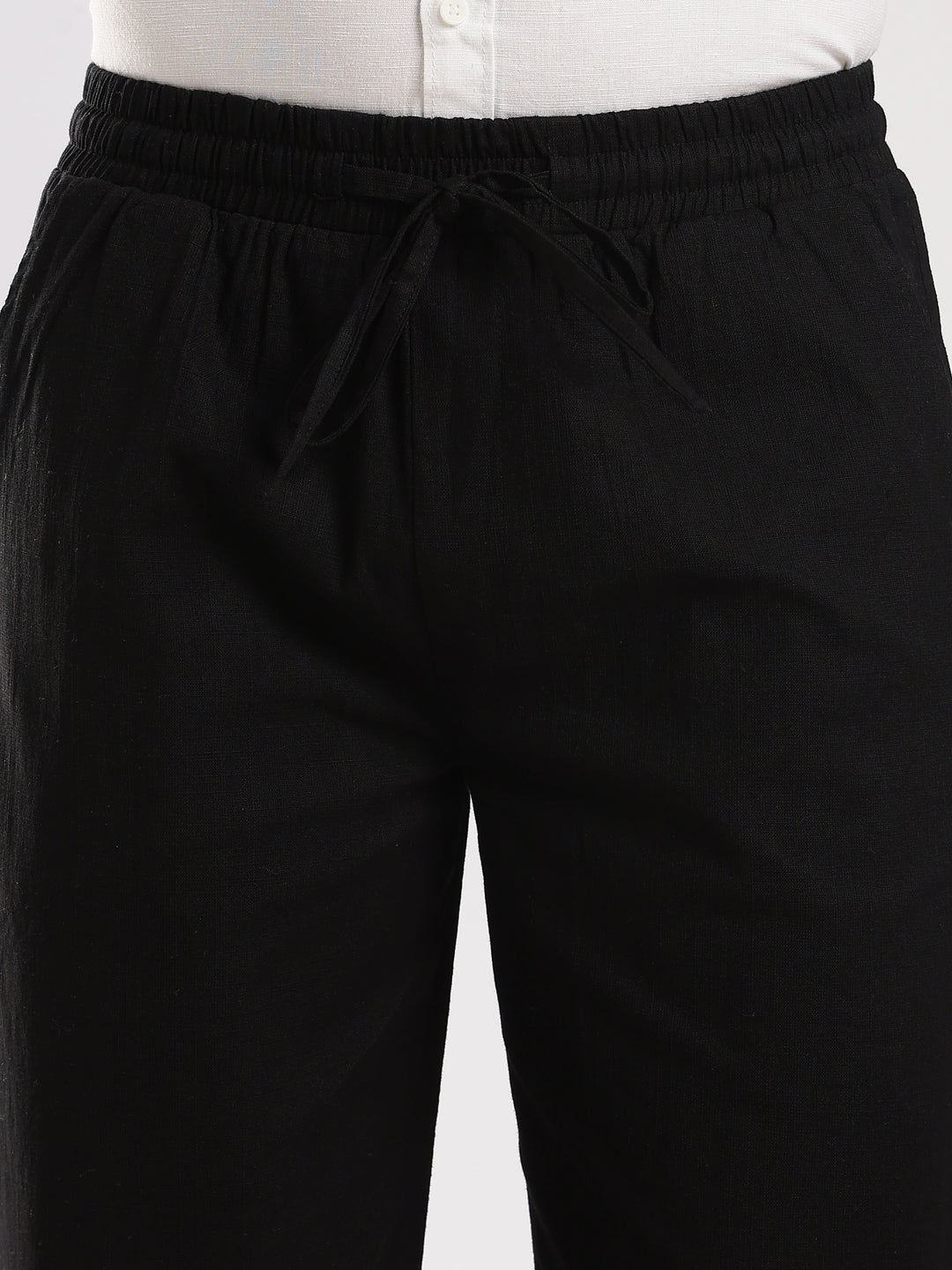 Black Regular Fit Linen Trouser