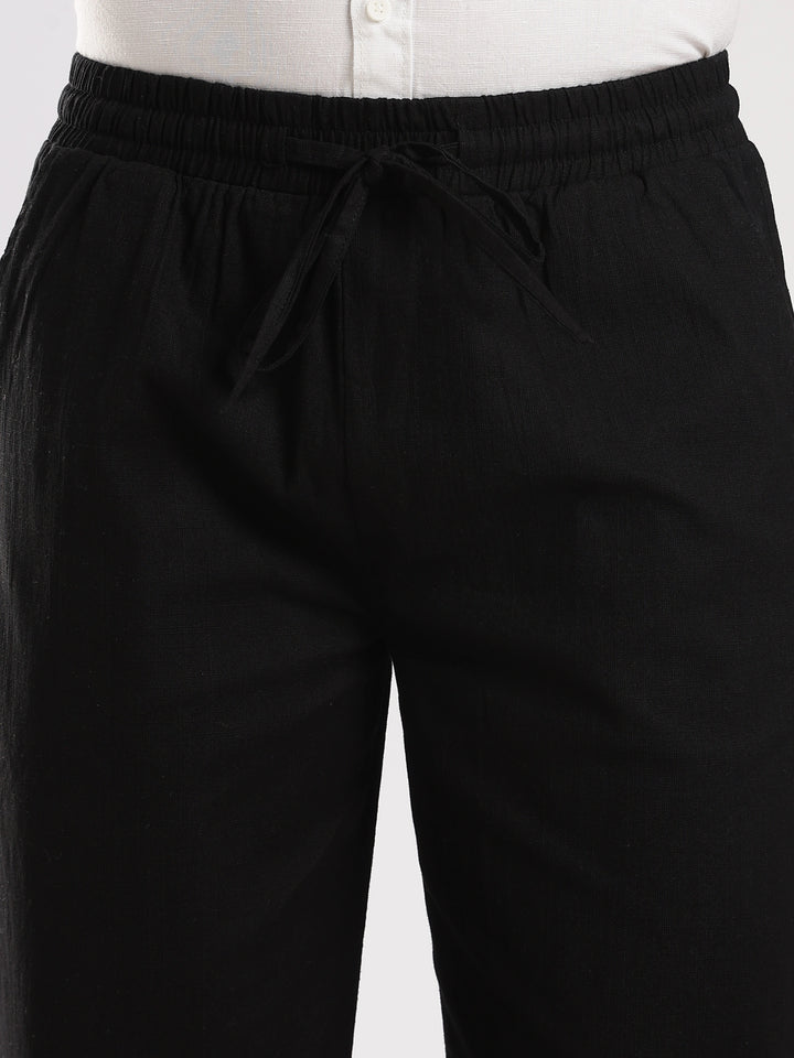 Black Regular Fit Linen Trouser