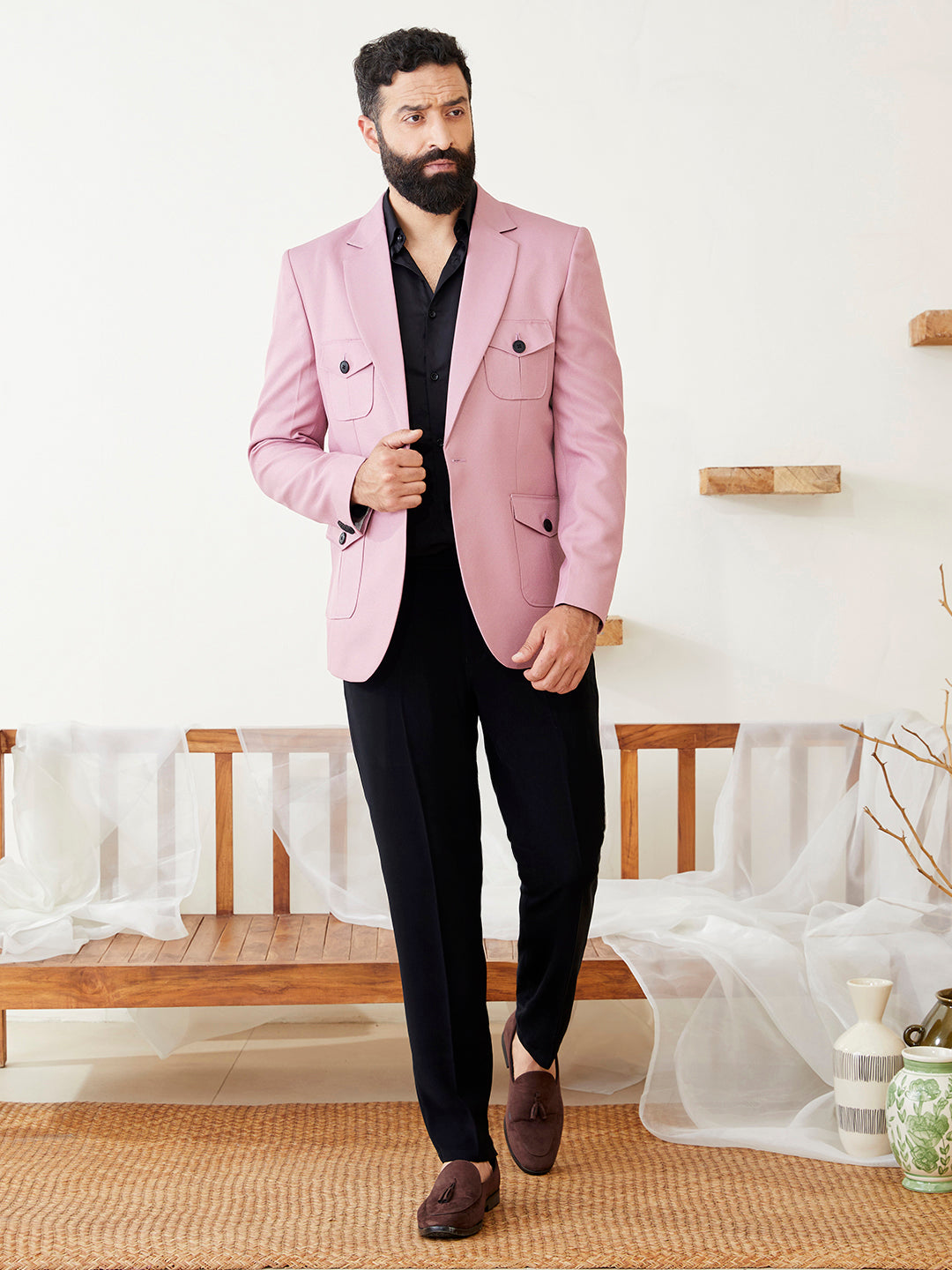 For Men Pink Blazer Coat Plain Silk Pale Pink Jacket Style Men's