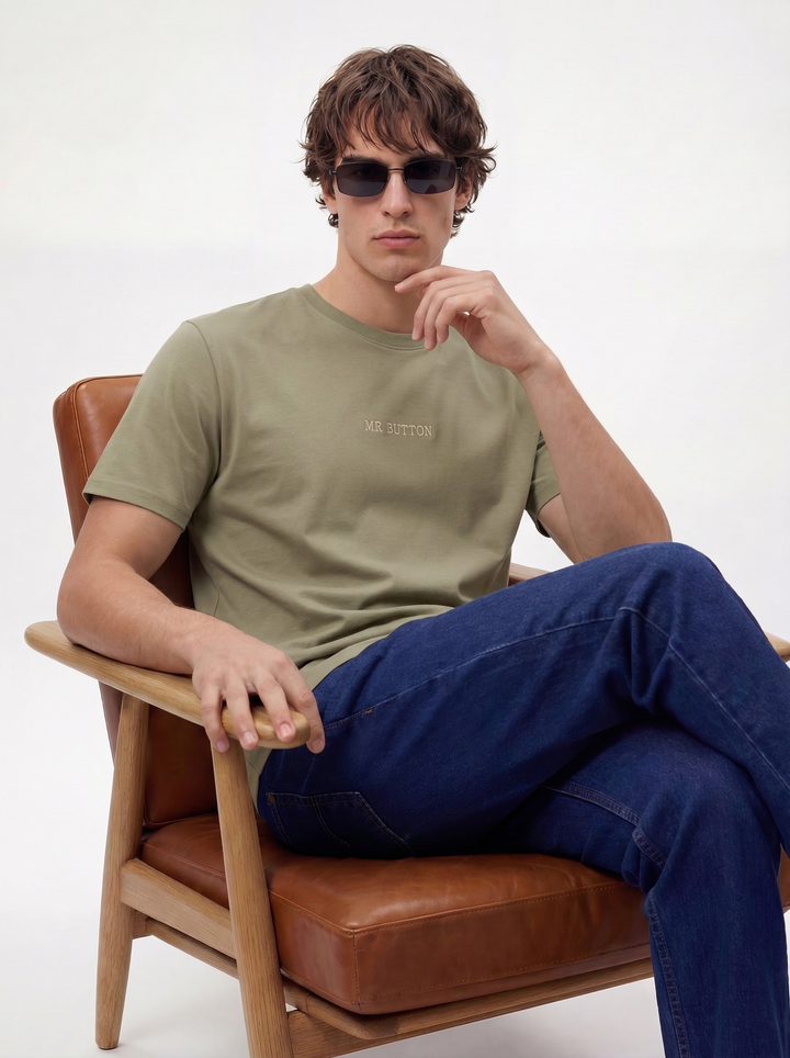 Green Cotton Boxy Fit Printed Round Neck T-Shirt