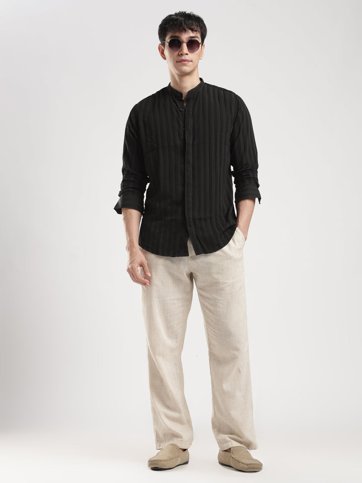 THE ONLY HUMAN BLACK MANDARIN COLLAR SHIRT