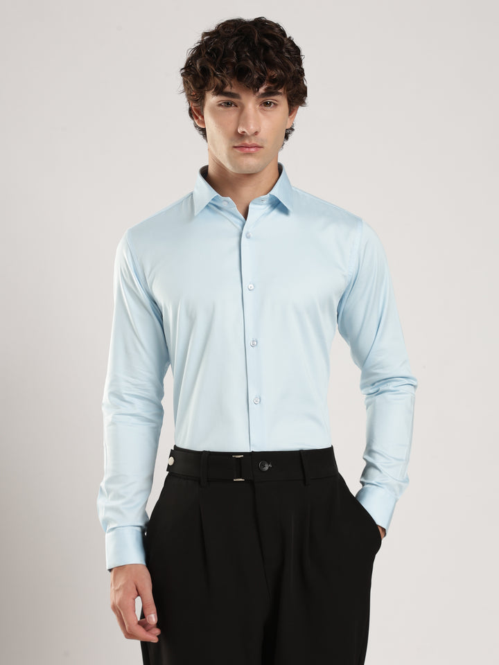 Sky Blue Solid Slim Fit Formal Shirt