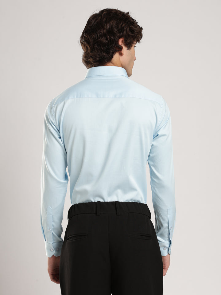 Sky Blue Solid Slim Fit Formal Shirt