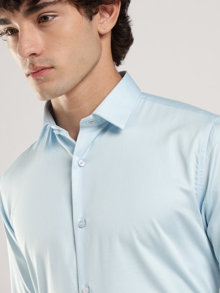 Sky Blue Solid Slim Fit Formal Shirt