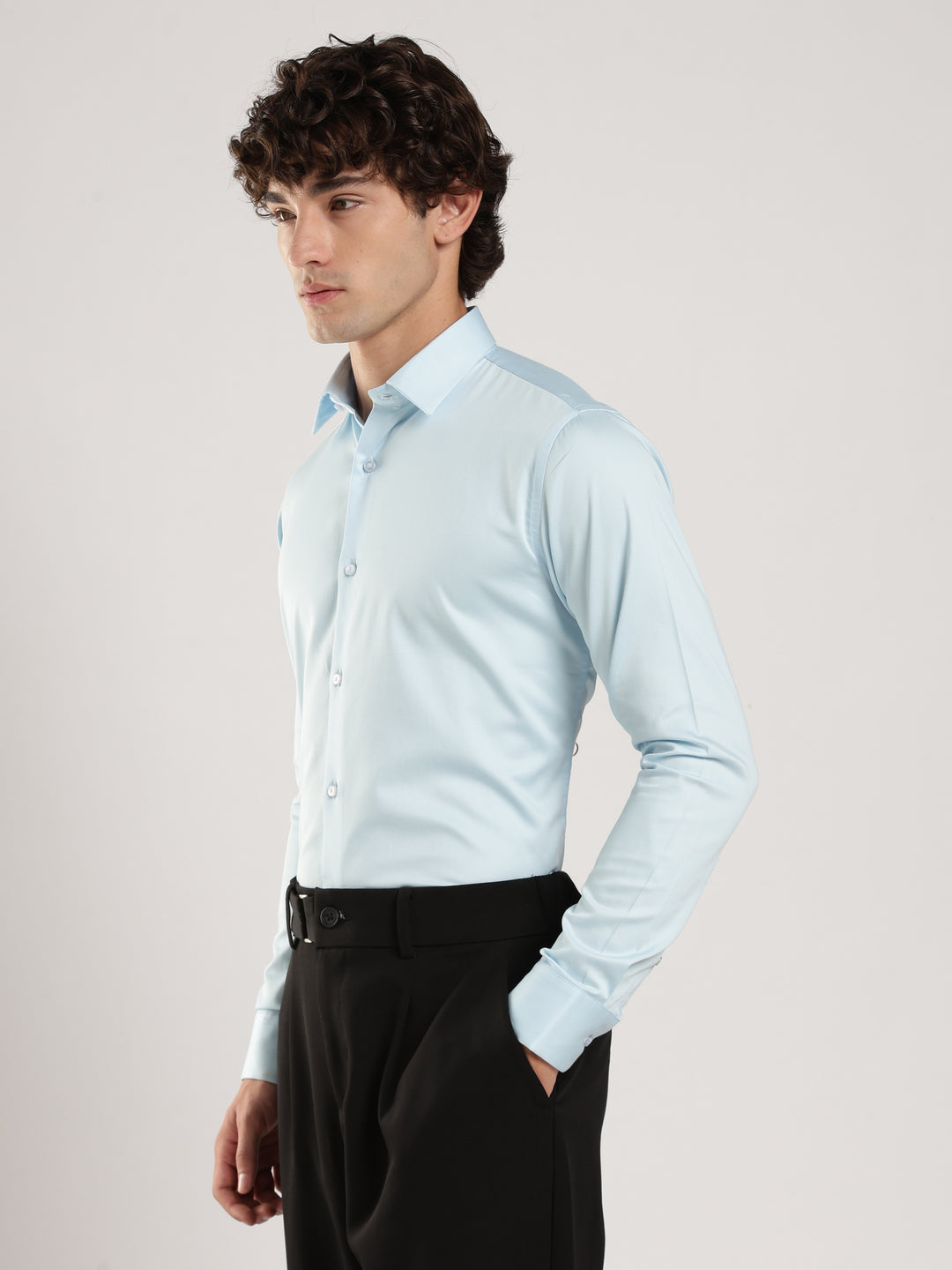 Sky Blue Solid Slim Fit Formal Shirt