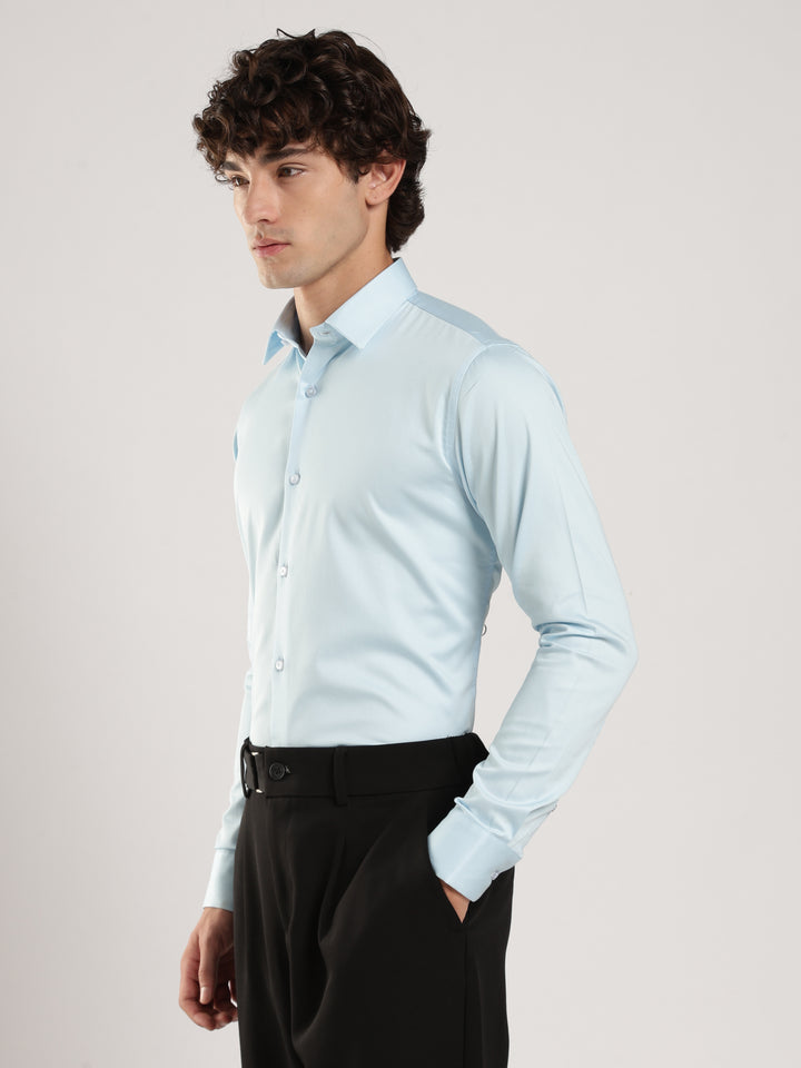 Sky Blue Solid Slim Fit Formal Shirt