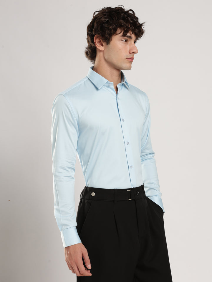 Sky Blue Solid Slim Fit Formal Shirt
