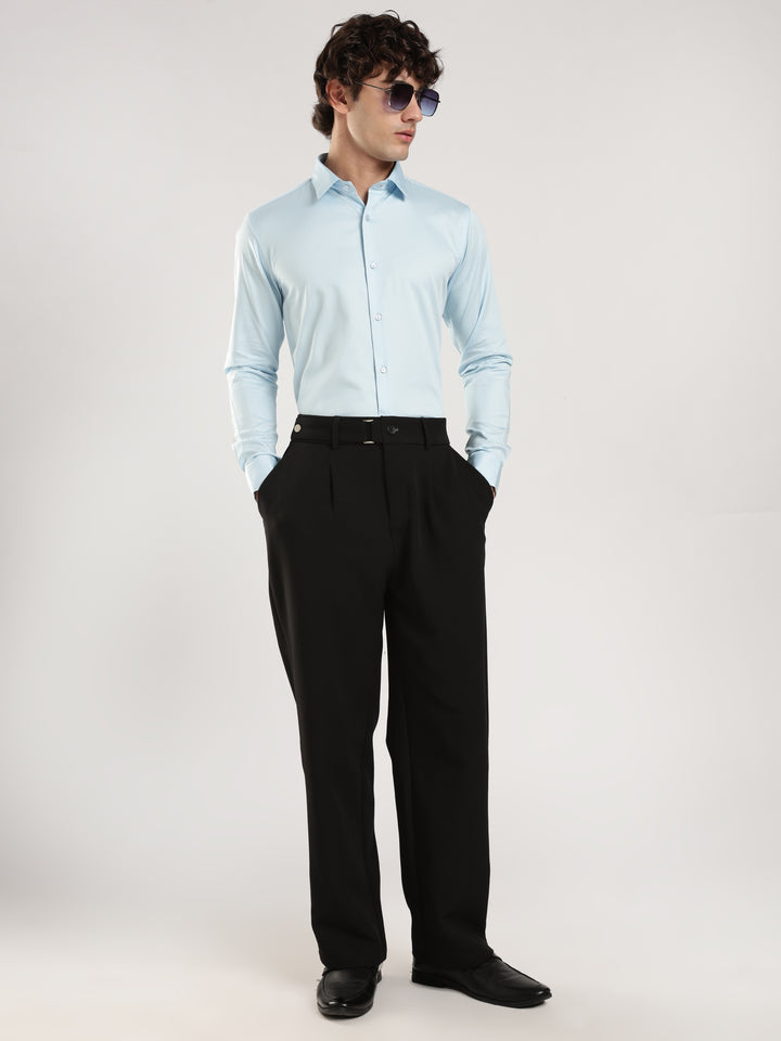 Sky Blue Solid Slim Fit Formal Shirt