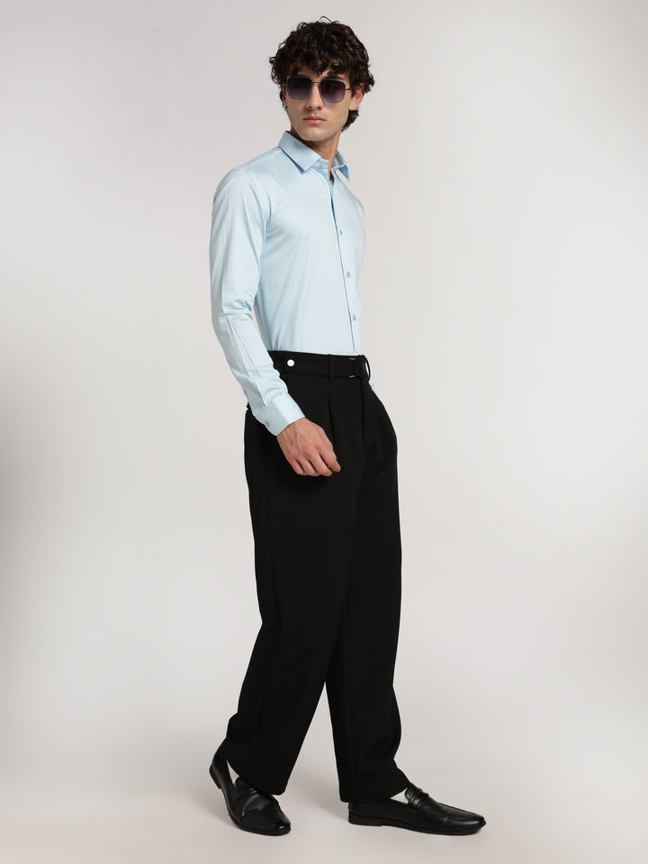 Sky Blue Solid Slim Fit Formal Shirt