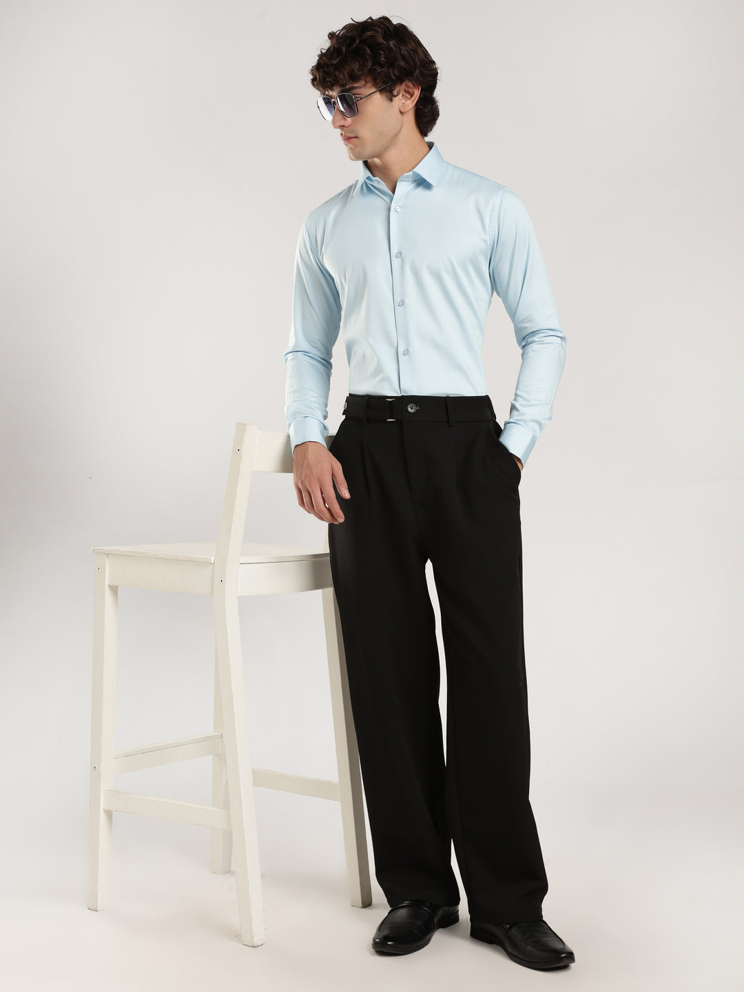 Sky Blue Solid Slim Fit Formal Shirt