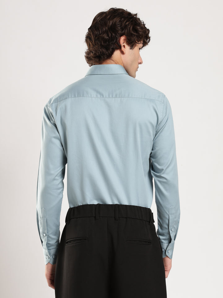 Blue Solid Slim Fit Formal Shirt