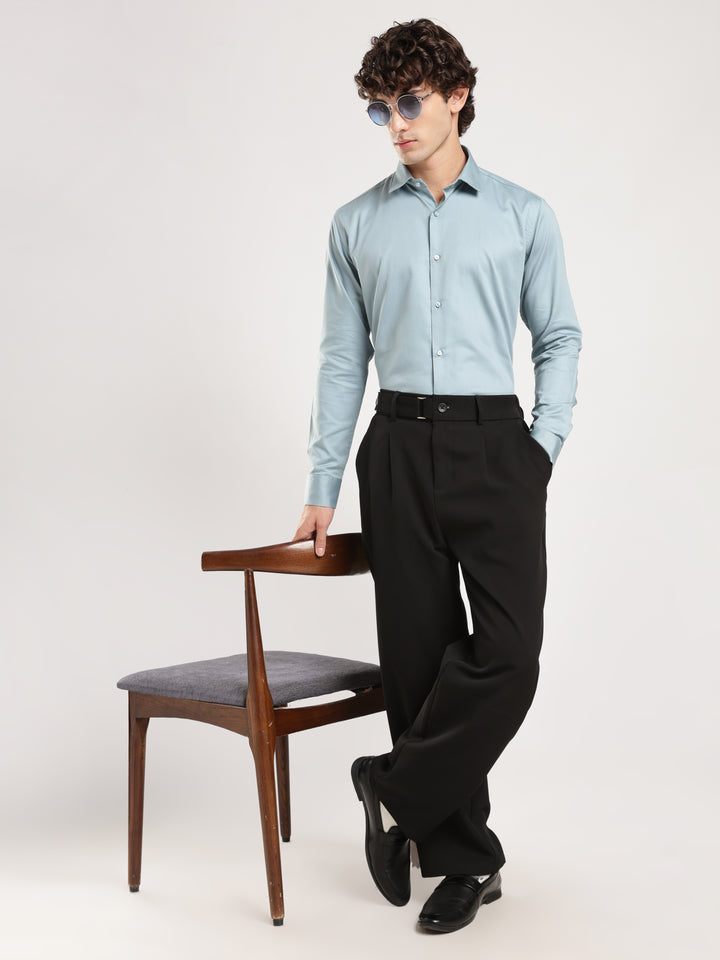 Blue Solid Slim Fit Formal Shirt