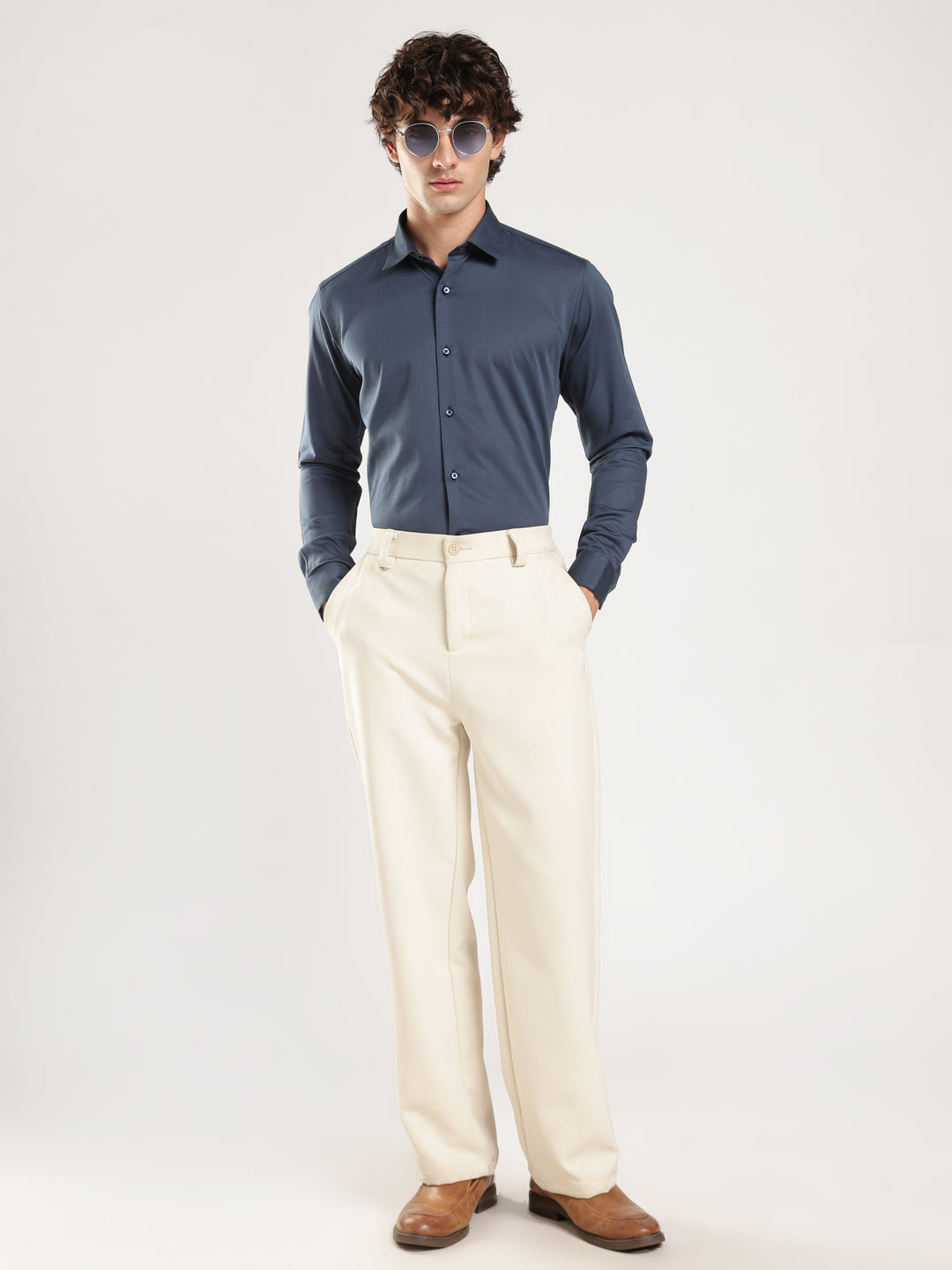 Navy Solid Slim Fit Formal Shirt
