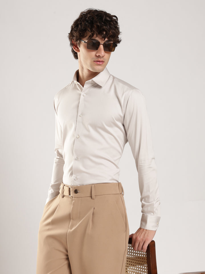 Light Grey Solid Slim Fit Formal Shirt