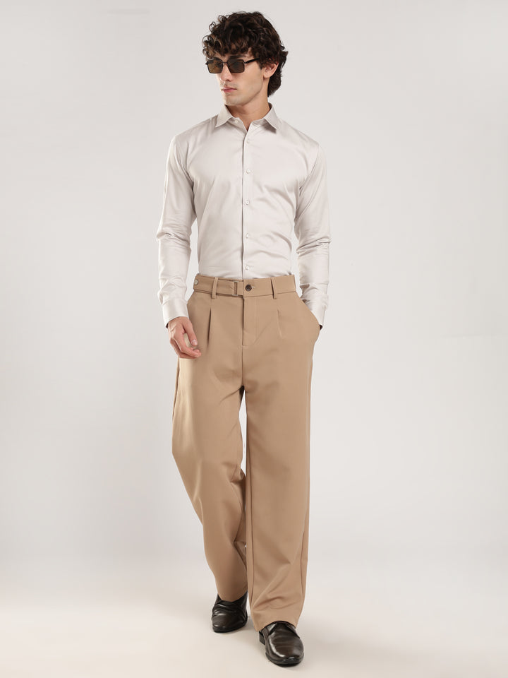 Light Grey Solid Slim Fit Formal Shirt