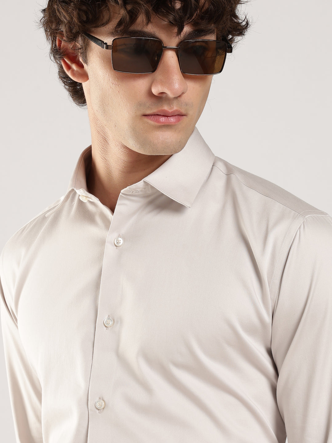 Light Grey Solid Slim Fit Formal Shirt