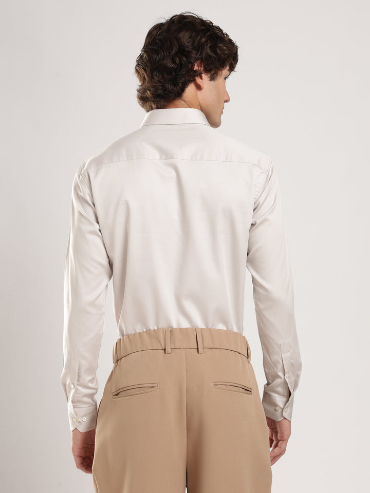 Light Grey Solid Slim Fit Formal Shirt