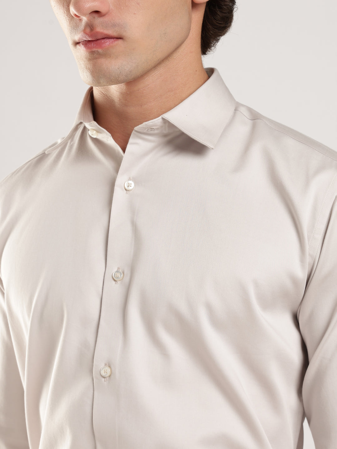 Light Grey Solid Slim Fit Formal Shirt