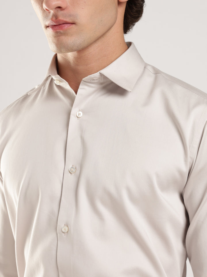 Light Grey Solid Slim Fit Formal Shirt