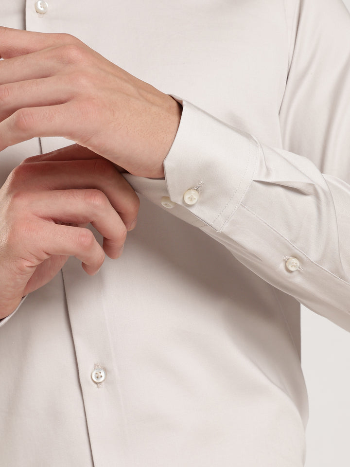 Light Grey Solid Slim Fit Formal Shirt