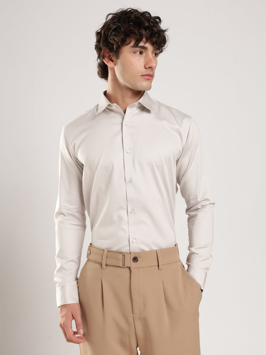 Light Grey Solid Slim Fit Formal Shirt