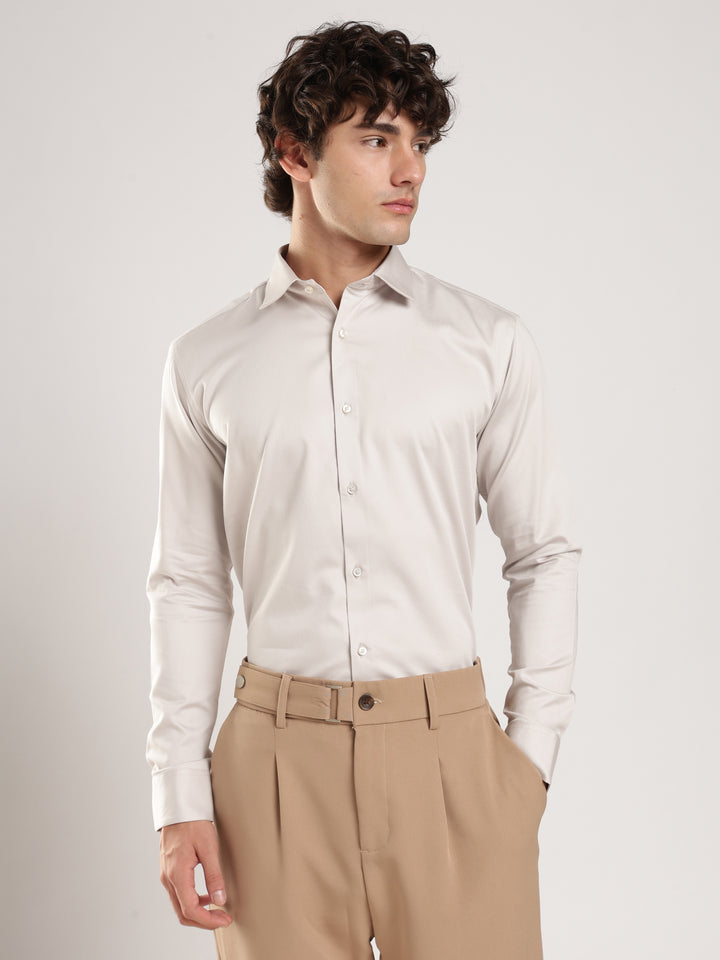 Light Grey Solid Slim Fit Formal Shirt