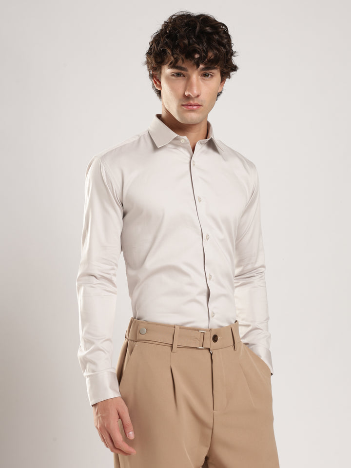 Light Grey Solid Slim Fit Formal Shirt